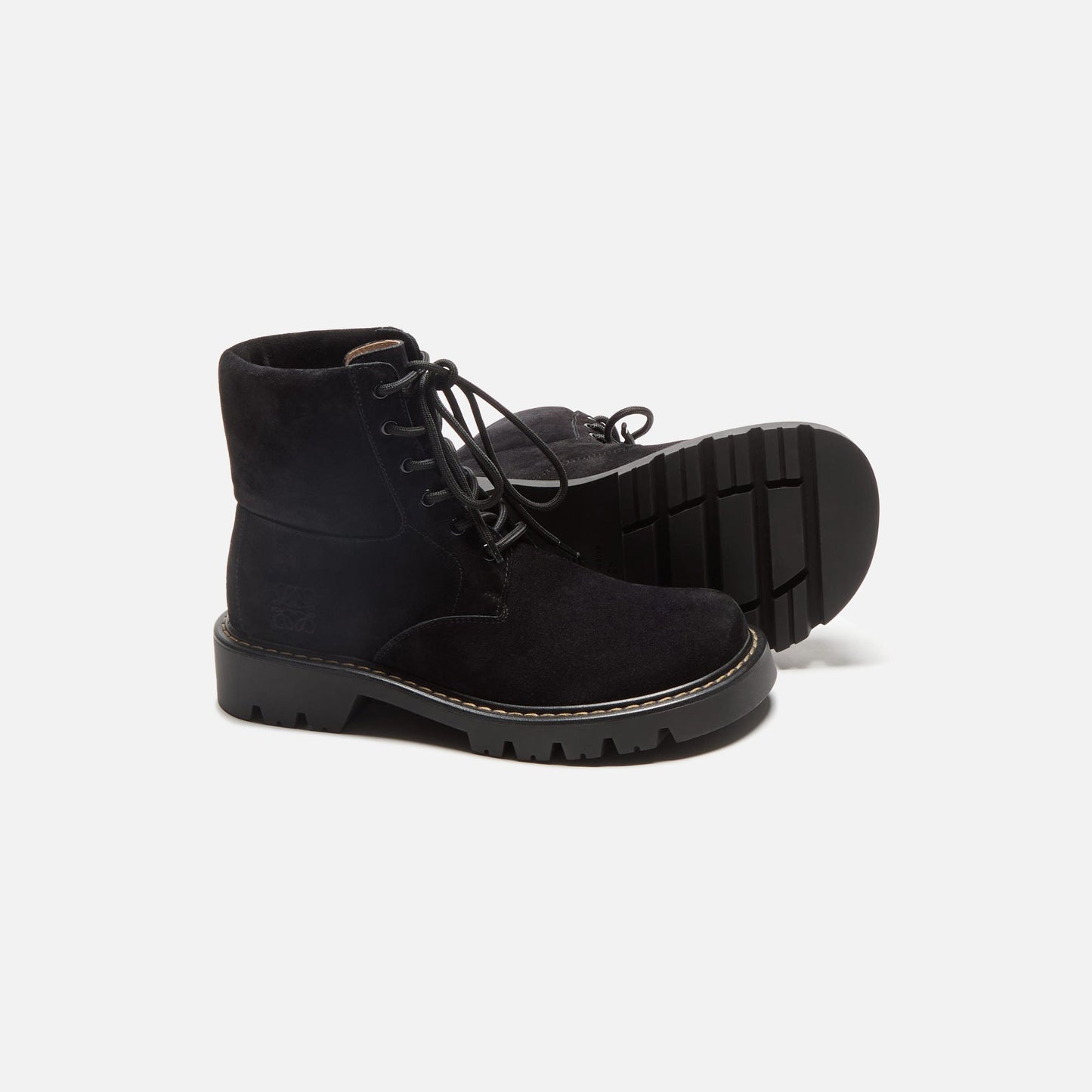 Loewe Sierra Combat Ankle Boot - Black / Medium Tabacco