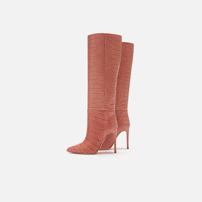 Paris Texas Embossed Croco Stiletto Boot - Pink