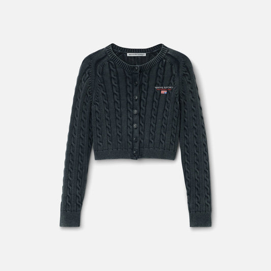 T by Alexander Wang Cropped Crewneck Cardigan - Washed Black