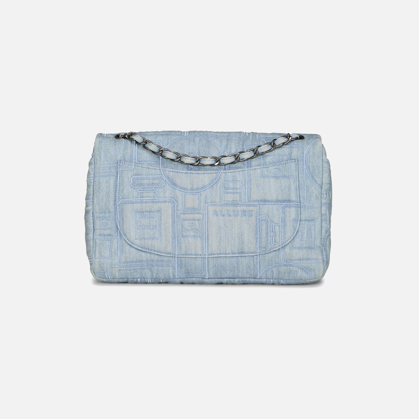 WGACA Chanel Blue Denim Perfume Half Flap Jumbo Bag - Blue Denim