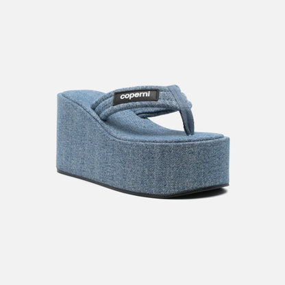 Coperni Denim Branded Wedge Sandal - Blue