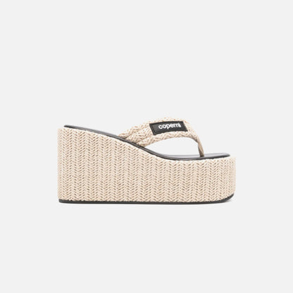 Coperni Branded Raffia Wedge Sandal - Beige