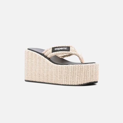 Coperni Branded Raffia Wedge Sandal - Beige