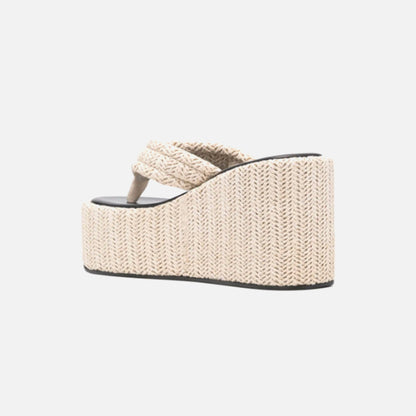 Coperni Branded Raffia Wedge Sandal - Beige